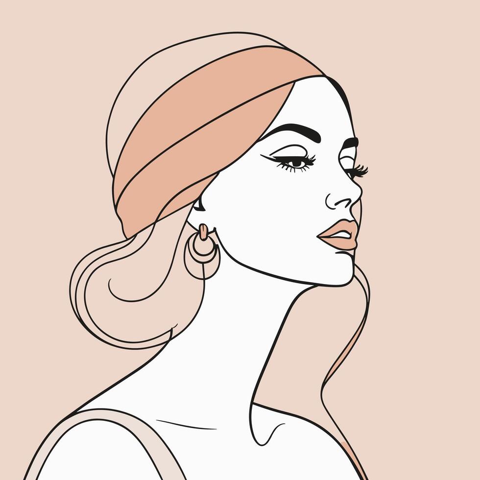 Woman line art portrait illustration design vector