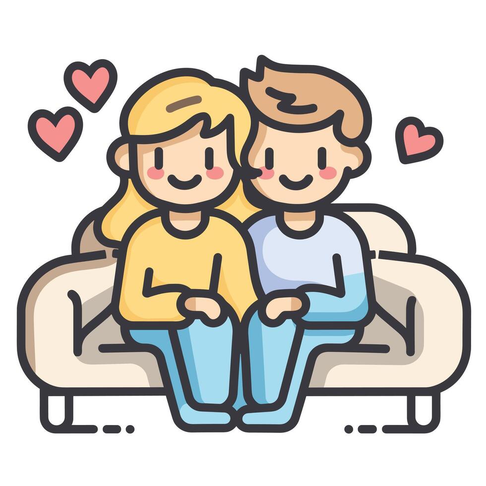 linda Pareja en amor sentado en sofá sencillo ilustración vector