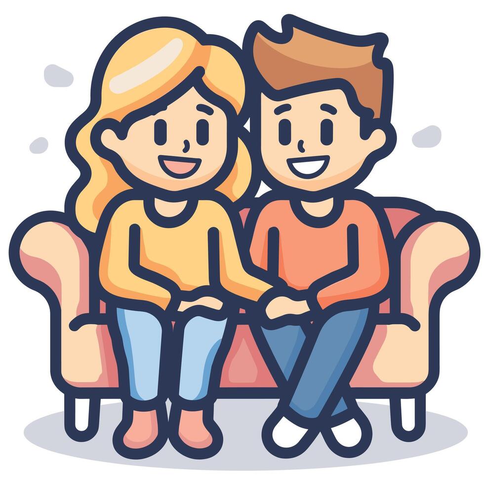 Cute couple in love sitting on couch simple illustration vector