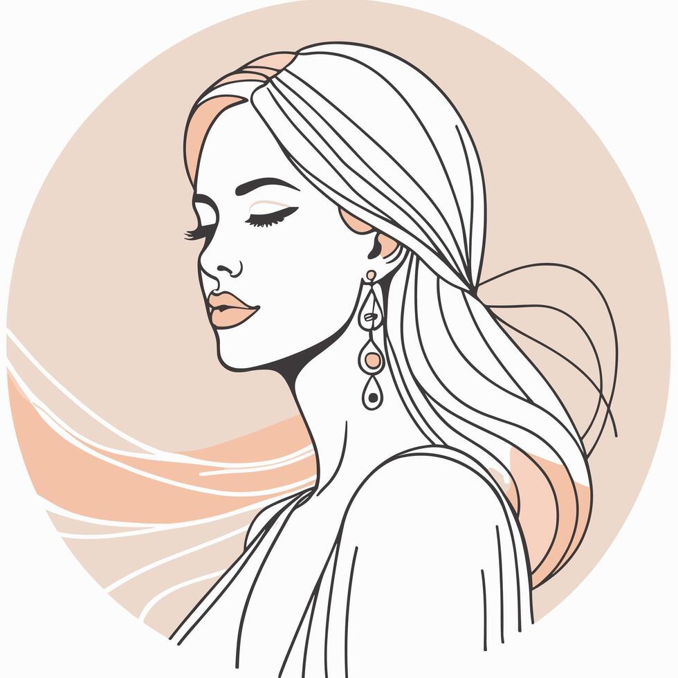 Woman line art portrait illustration design vector