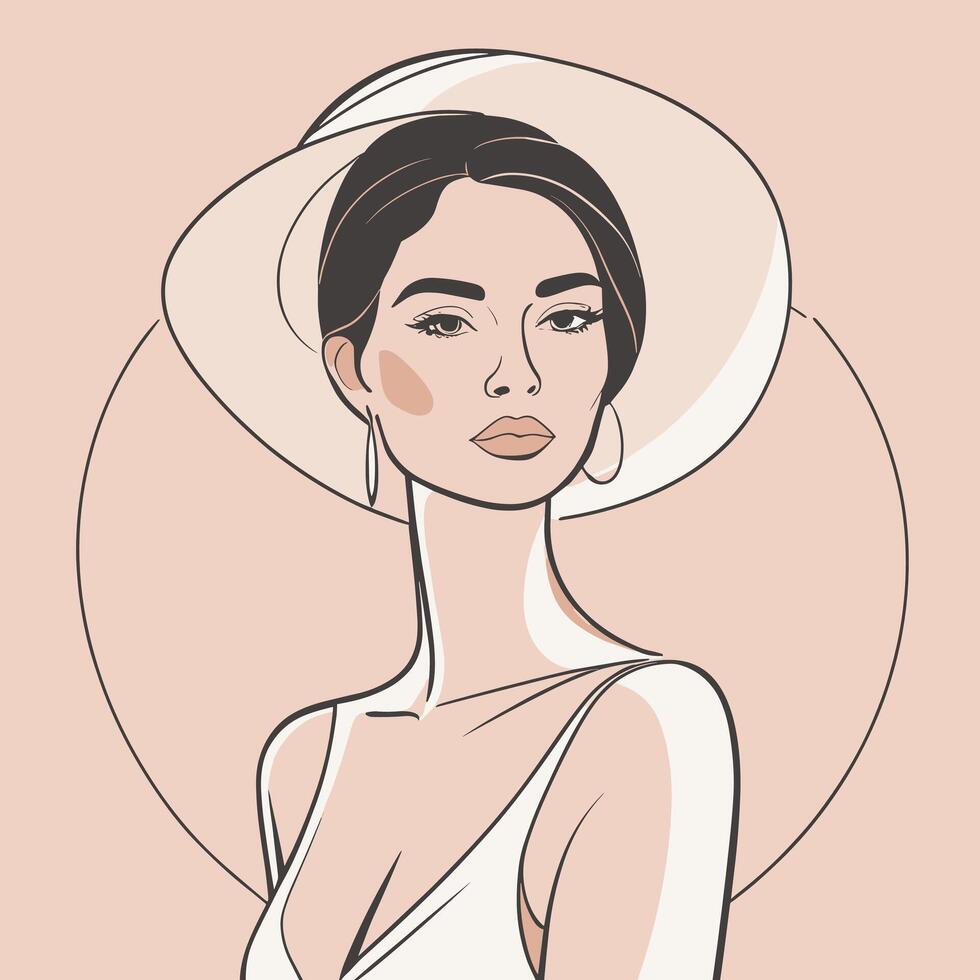 Woman line art portrait illustration design vector