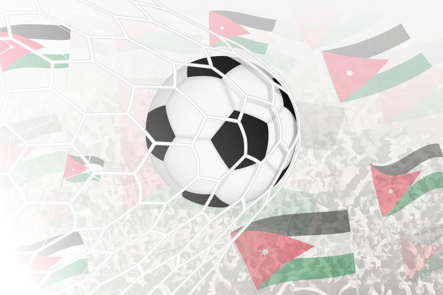 nacional fútbol americano equipo de Jordán anotado meta. pelota en objetivo neto, mientras fútbol americano partidarios son ondulación el Jordán bandera en el antecedentes. vector