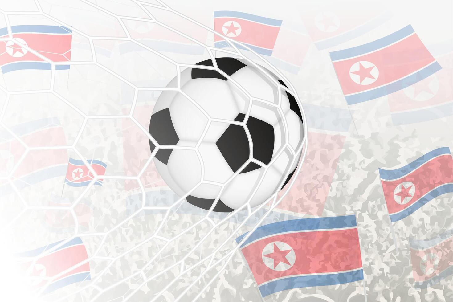 nacional fútbol americano equipo de norte Corea anotado meta. pelota en objetivo neto, mientras fútbol americano partidarios son ondulación el norte Corea bandera en el antecedentes. vector