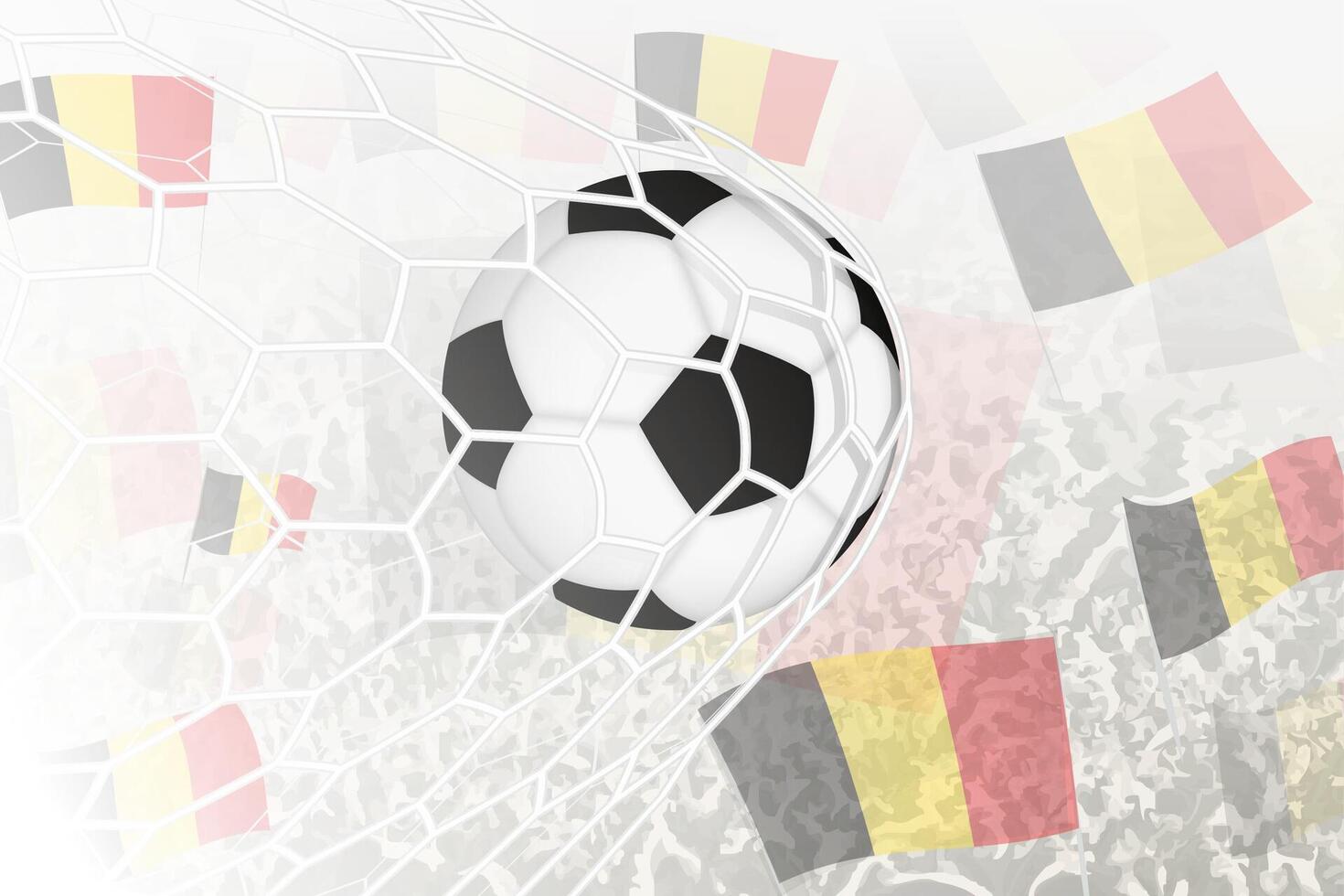 National Football team of Belgium scored goal. Ball in goal net, while football supporters are waving the Belgium flag in the background. vector