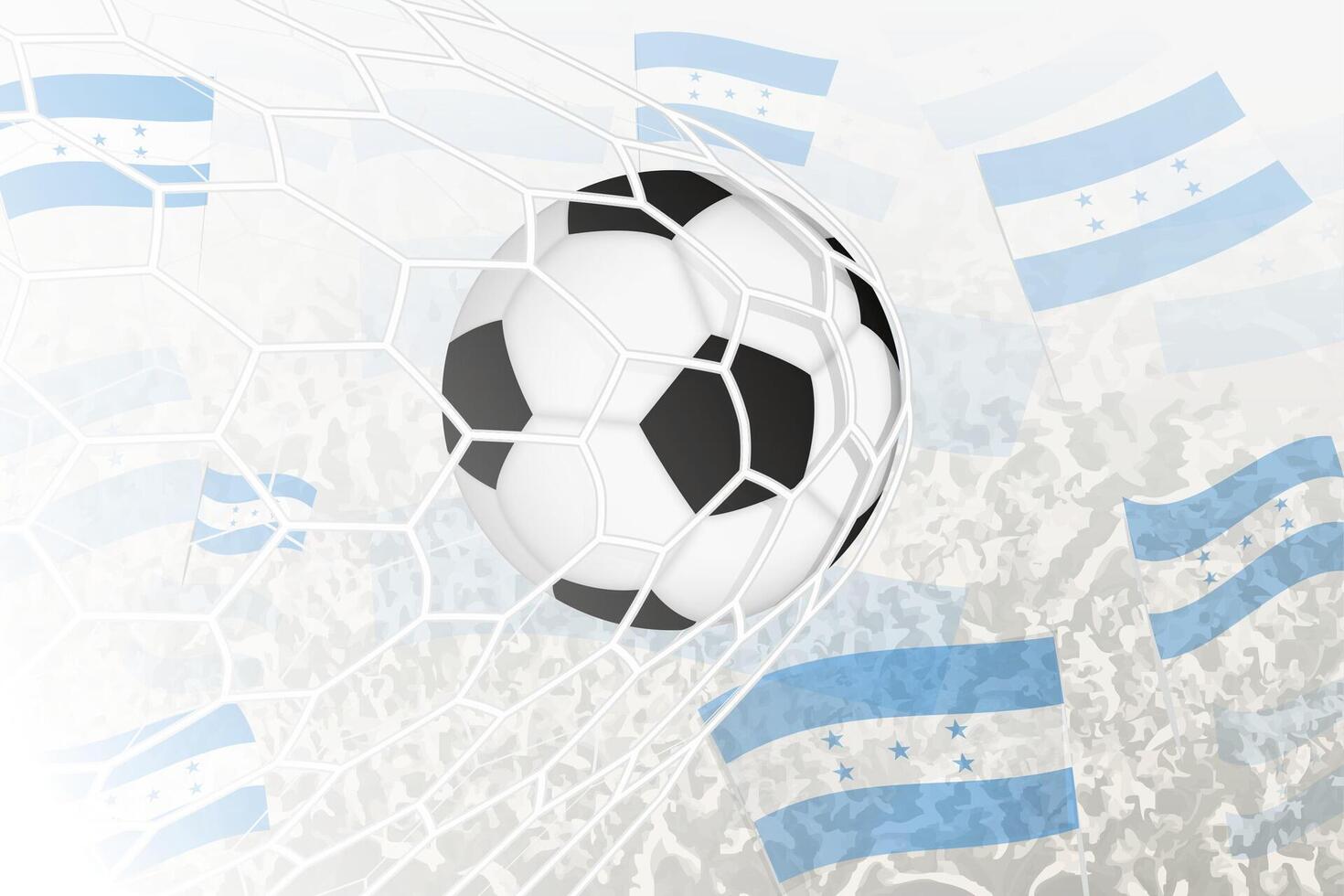 National Football team of Honduras scored goal. Ball in goal net, while football supporters are waving the Honduras flag in the background. vector