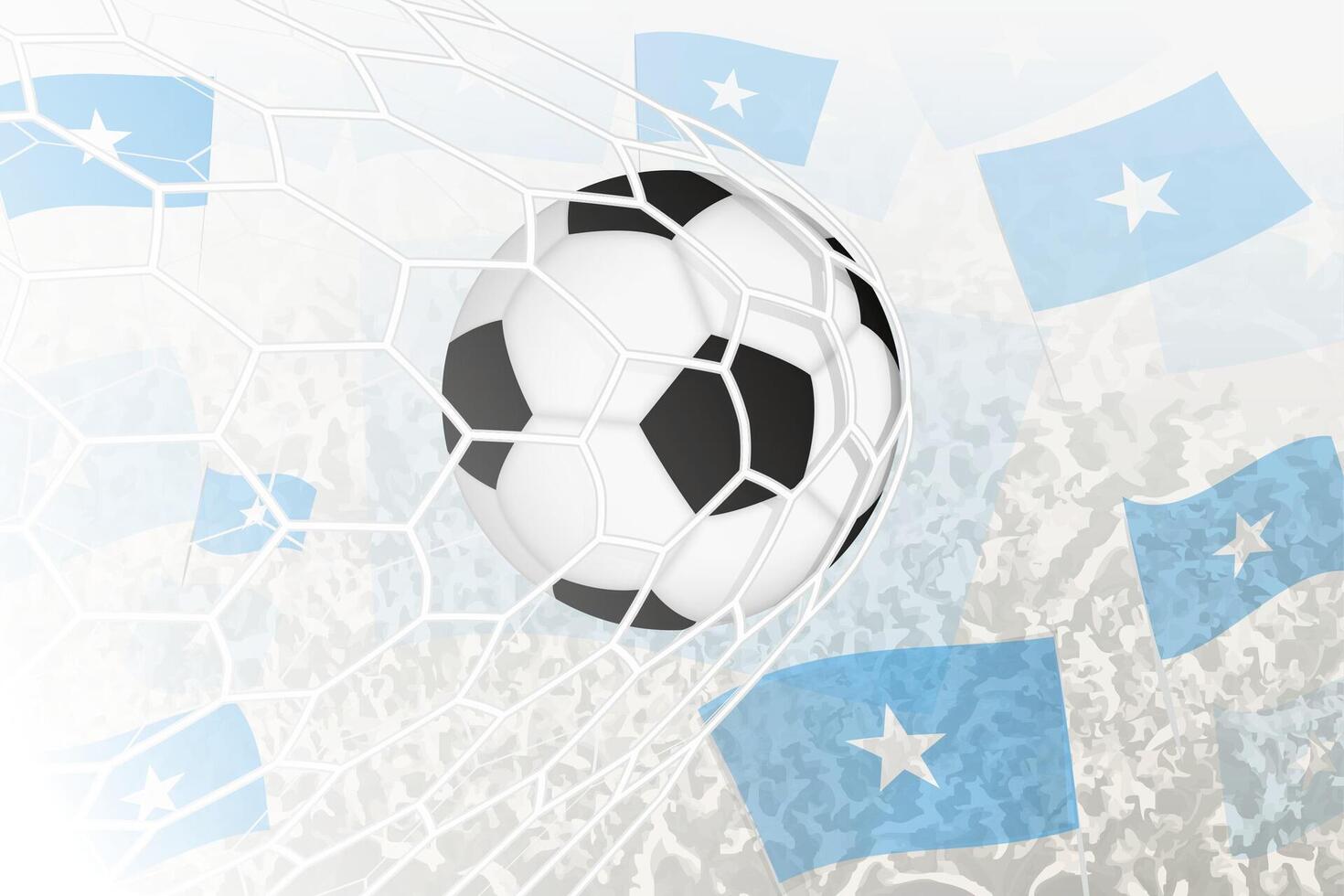 nacional fútbol americano equipo de Somalia anotado meta. pelota en objetivo neto, mientras fútbol americano partidarios son ondulación el Somalia bandera en el antecedentes. vector