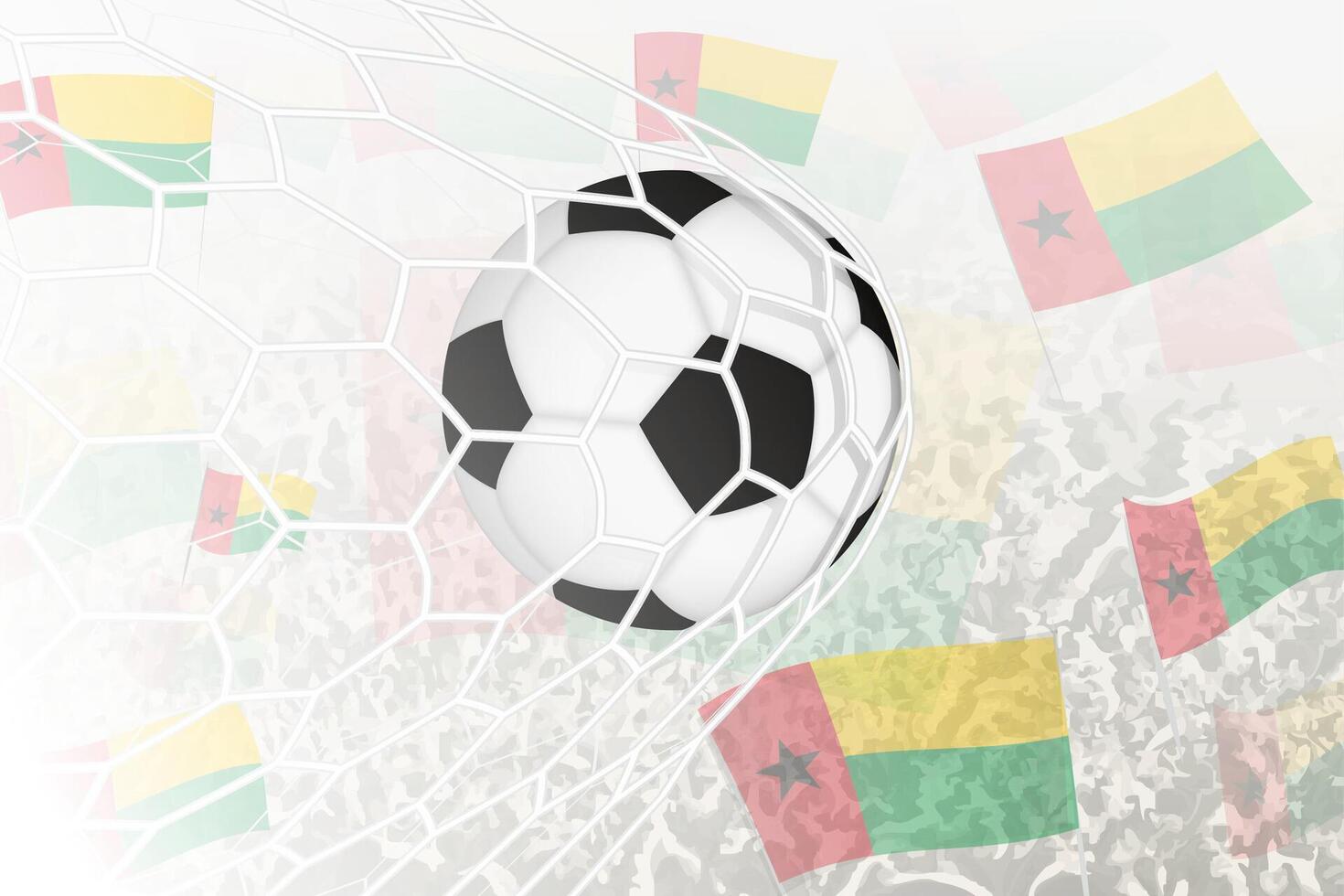 nacional fútbol americano equipo de guinea-bissau anotado meta. pelota en objetivo neto, mientras fútbol americano partidarios son ondulación el guinea-bissau bandera en el antecedentes. vector