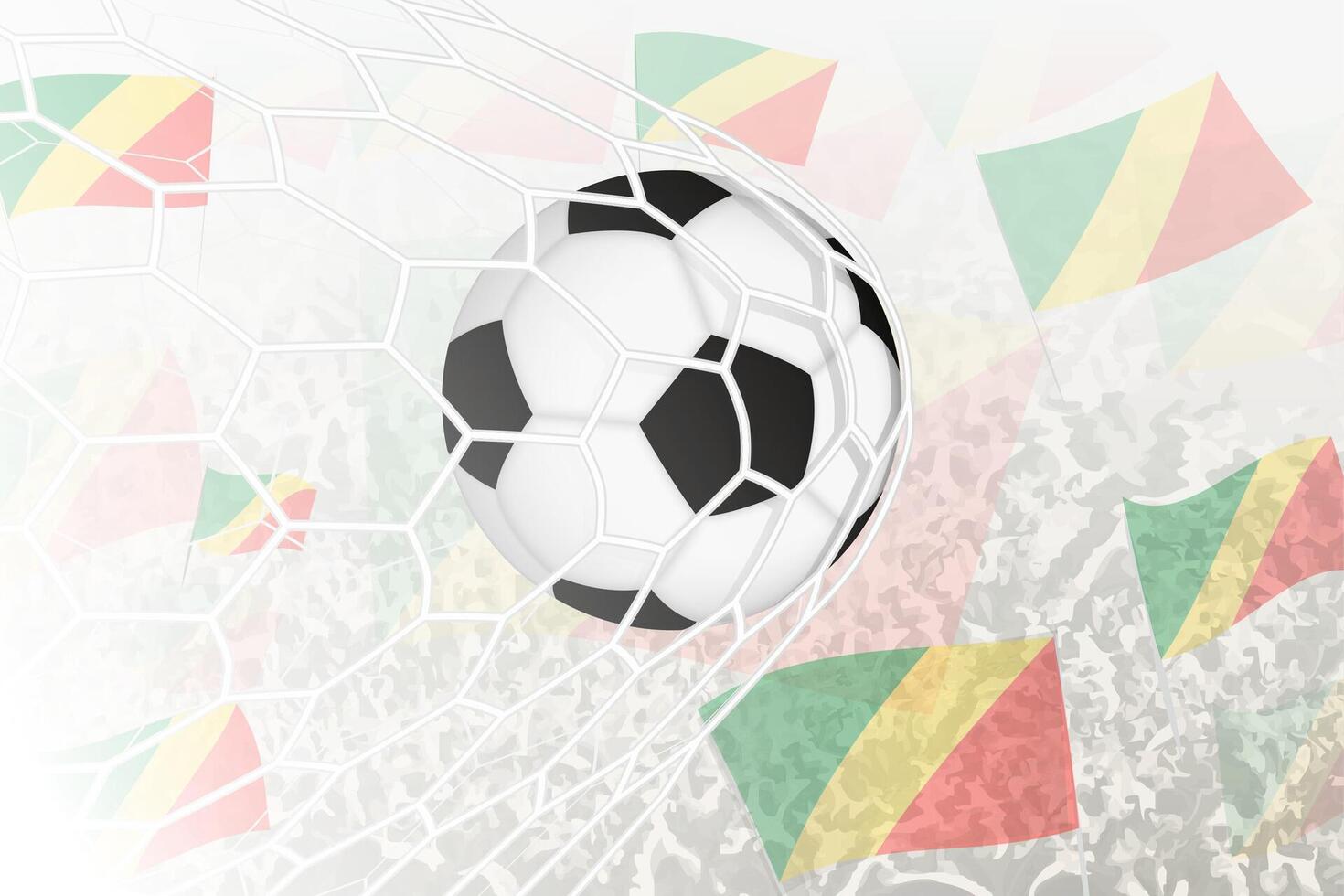 nacional fútbol americano equipo de congo anotado meta. pelota en objetivo neto, mientras fútbol americano partidarios son ondulación el congo bandera en el antecedentes. vector