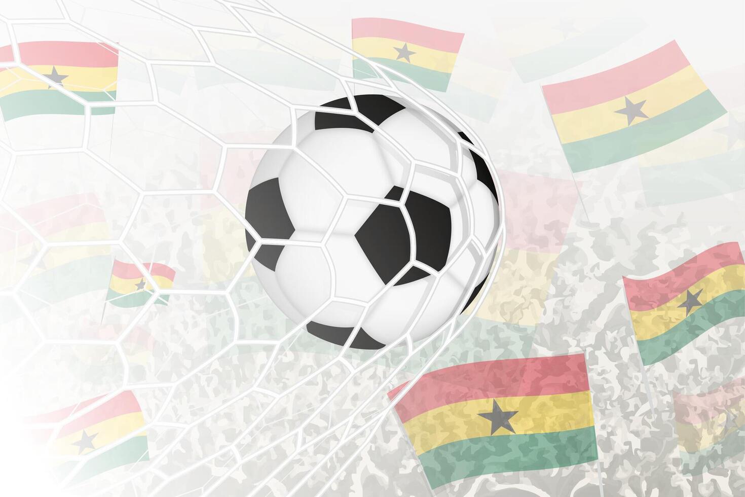 nacional fútbol americano equipo de Ghana anotado meta. pelota en objetivo neto, mientras fútbol americano partidarios son ondulación el Ghana bandera en el antecedentes. vector