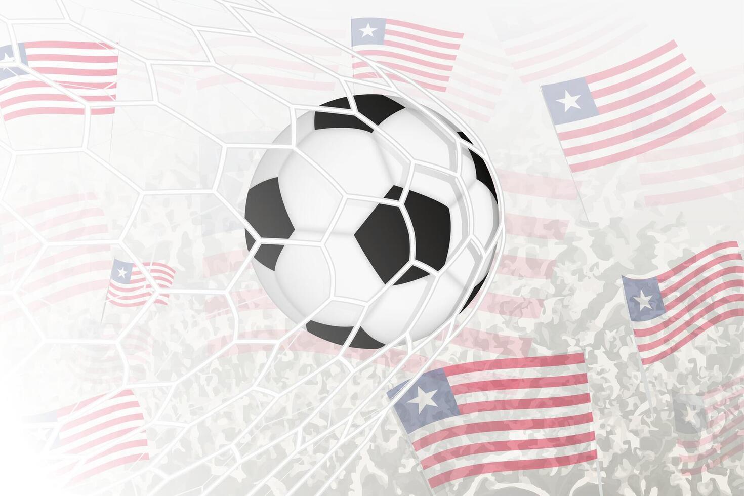 nacional fútbol americano equipo de Liberia anotado meta. pelota en objetivo neto, mientras fútbol americano partidarios son ondulación el Liberia bandera en el antecedentes. vector