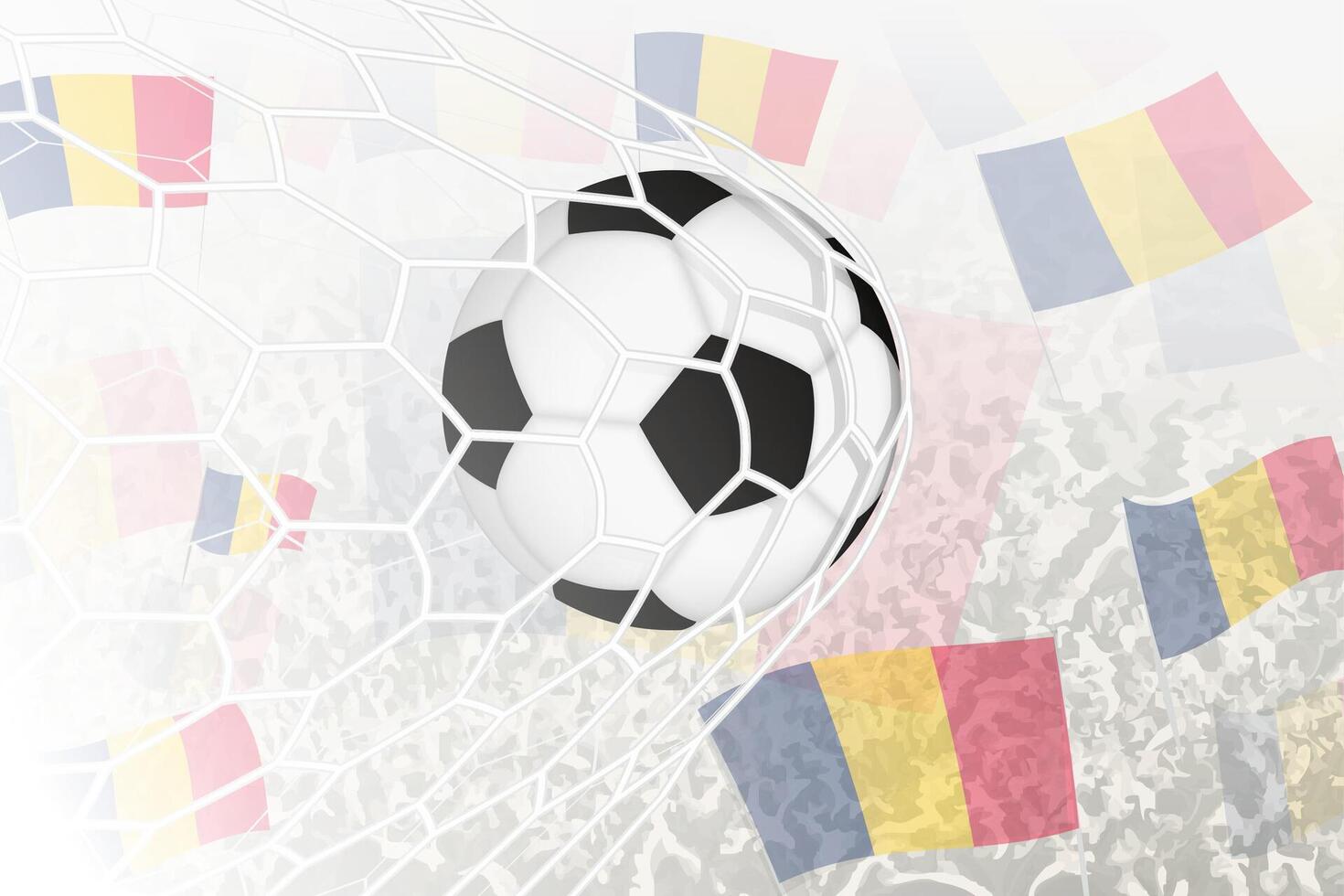 nacional fútbol americano equipo de Chad anotado meta. pelota en objetivo neto, mientras fútbol americano partidarios son ondulación el Chad bandera en el antecedentes. vector