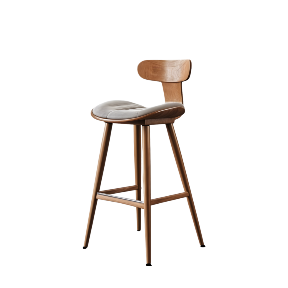 bar stool with wooden legs and seat on a transparent background png