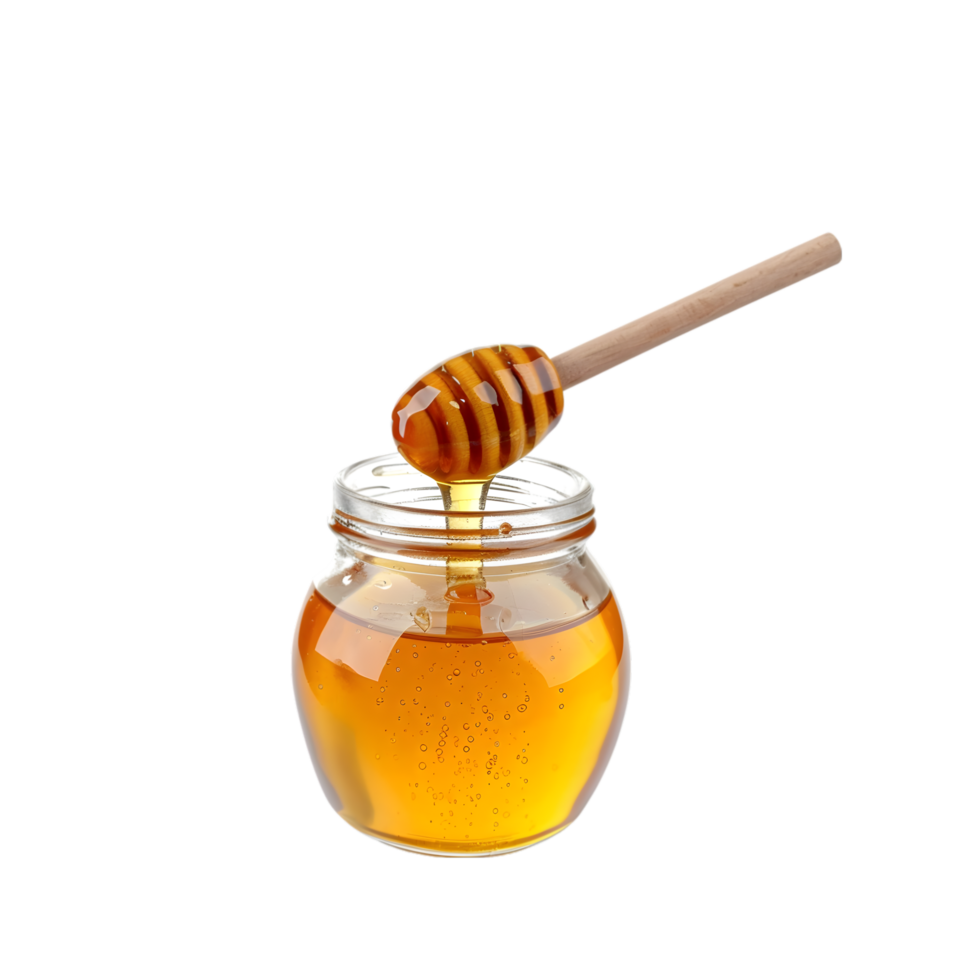 honey jar with wooden stick on transparent background png