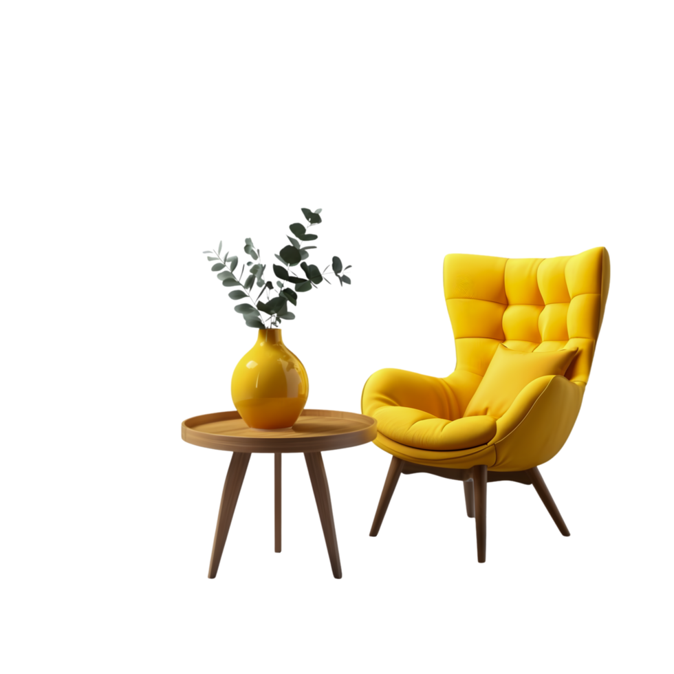 yellow chair and table on transparent background png