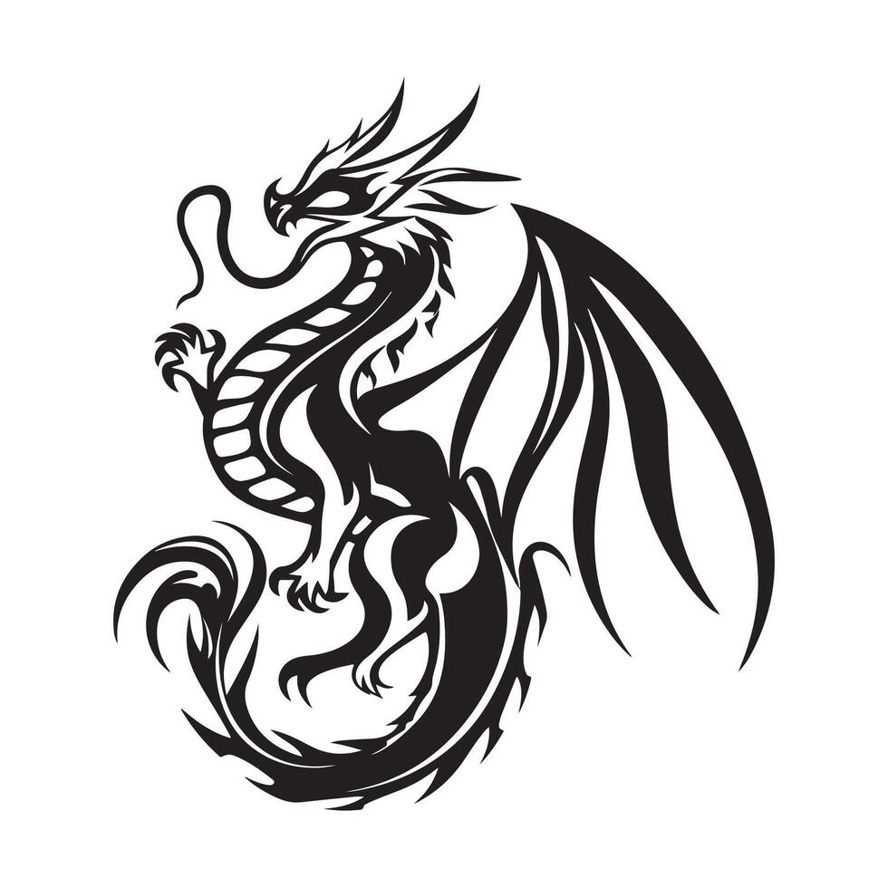 Black silhouette Dragon image on White Background vector