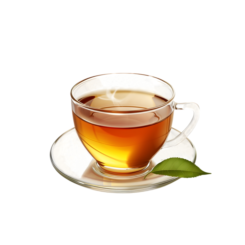 un' tazza di tè con un' foglia su il lato png