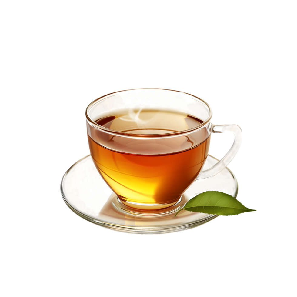 a cup of tea with a leaf on the side png