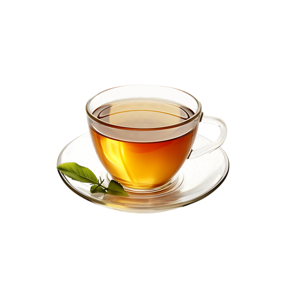 a cup of tea with a leaf on the side png