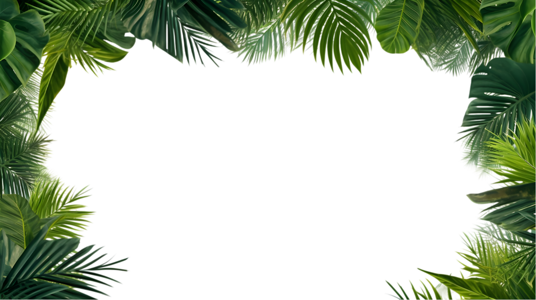 tropical green leaves frame on transparent background png