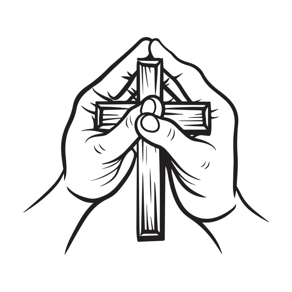 Orando mano participación cruzar religión Iglesia logo imagen vector