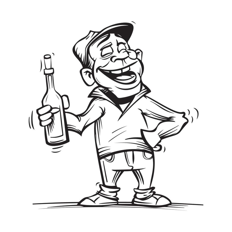 Drunk Bottle Cartoon Illustrations and s vector