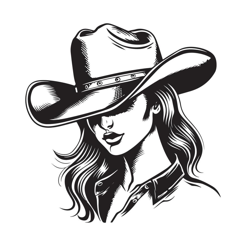 Pretty Lady Cowboy Hat Western Wrangler Long Hair Image vector