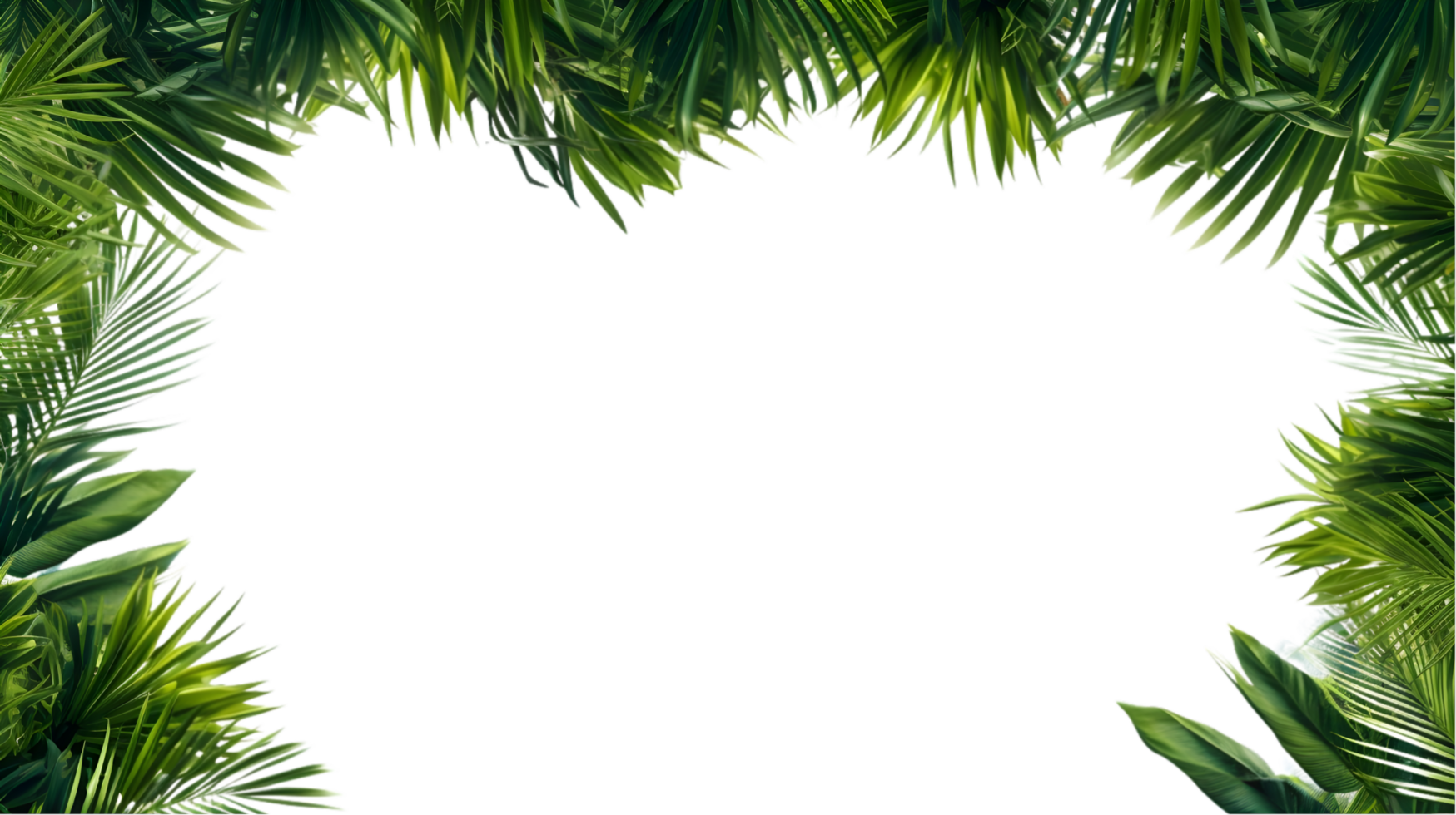 tropical green leaves frame on transparent background png