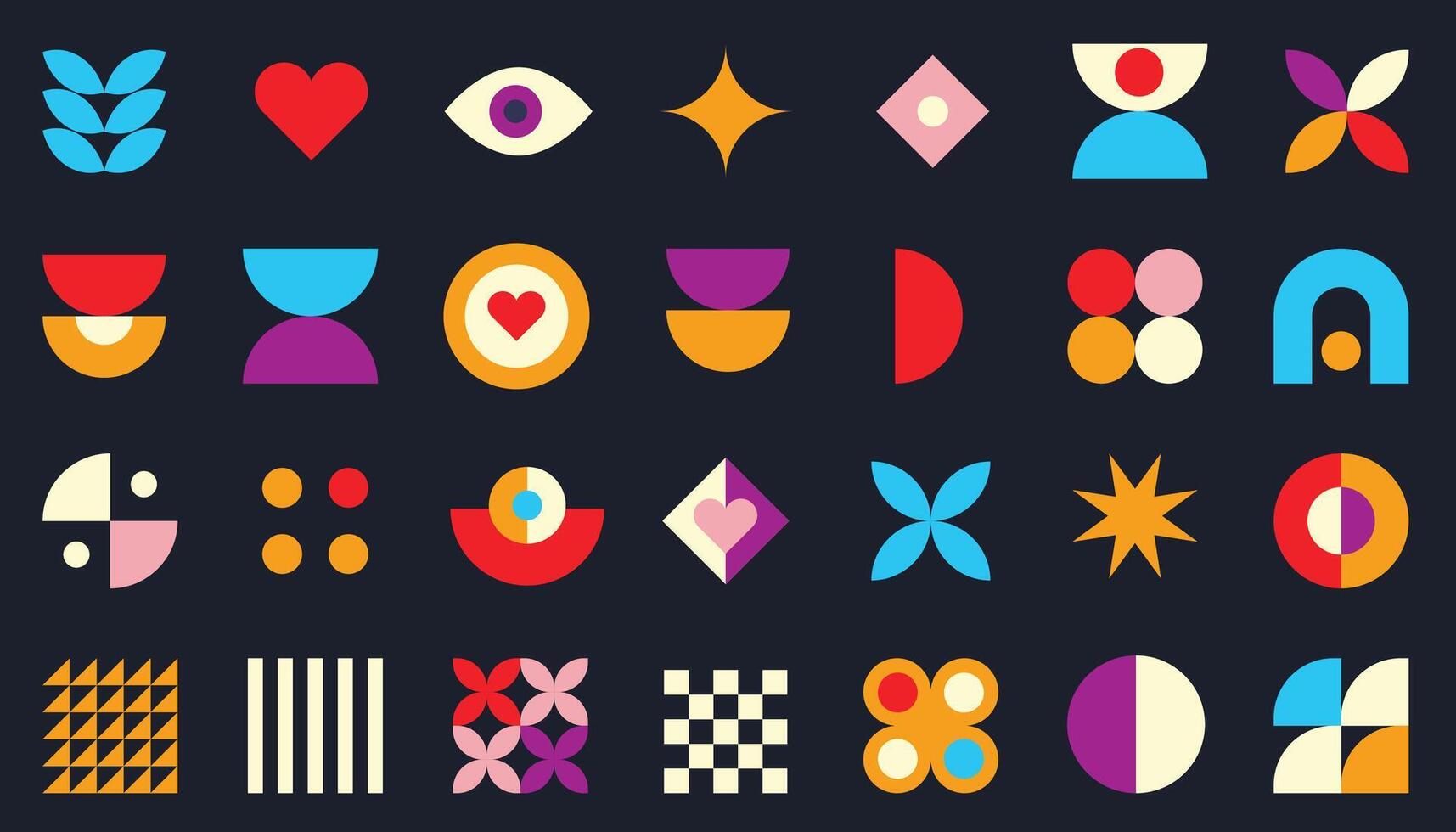 Set of brutalist geometric shapes. Trendy abstract minimalist figures, stars, flowers, circles. vector