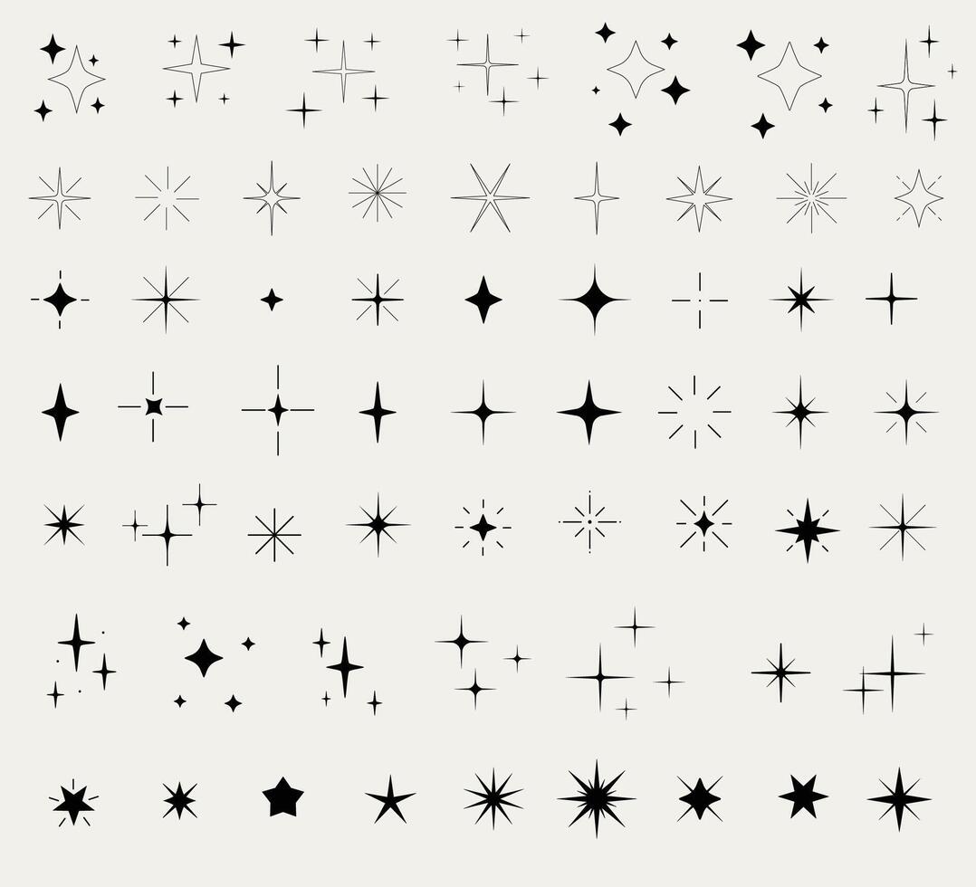 Retro futuristic sparkle icons collection. Set of star shapes. set of flat sparkling star illustration vector