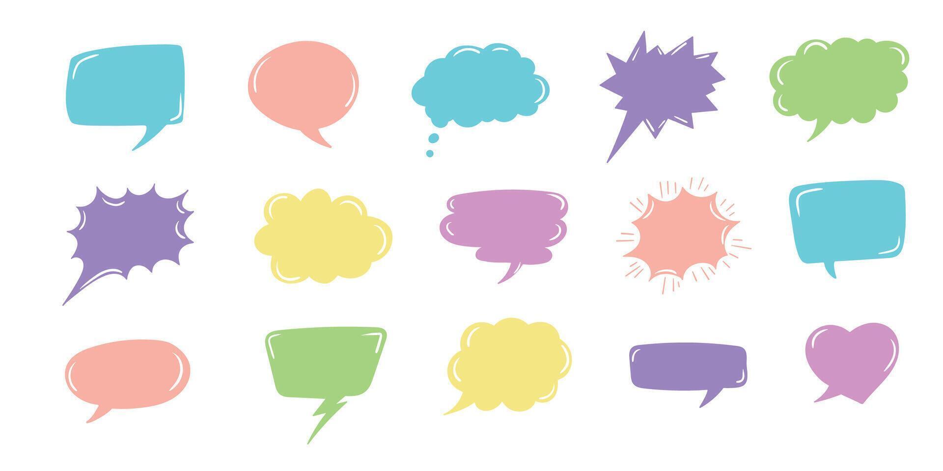 Cute speech bubble colorful set,Hand drawn set of speech bubbles with handwritten for book ,card, business, poster design. vector