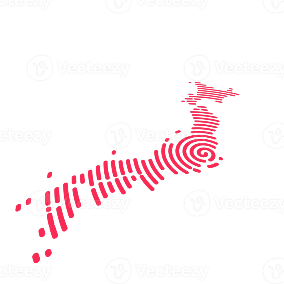 kreativ Karta av japan. politisk Karta. tokyo. huvudstad. värld länder Kartor serier. spiral fingeravtryck serier svart 3d, perspektiv, , transparent bakgrund png