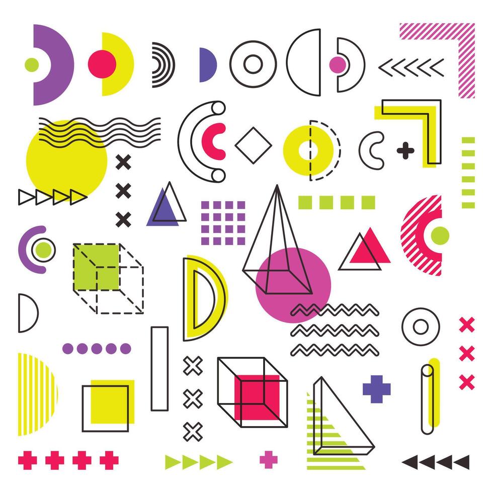 Set of geometric shapes. Memphis design, retro elements vector