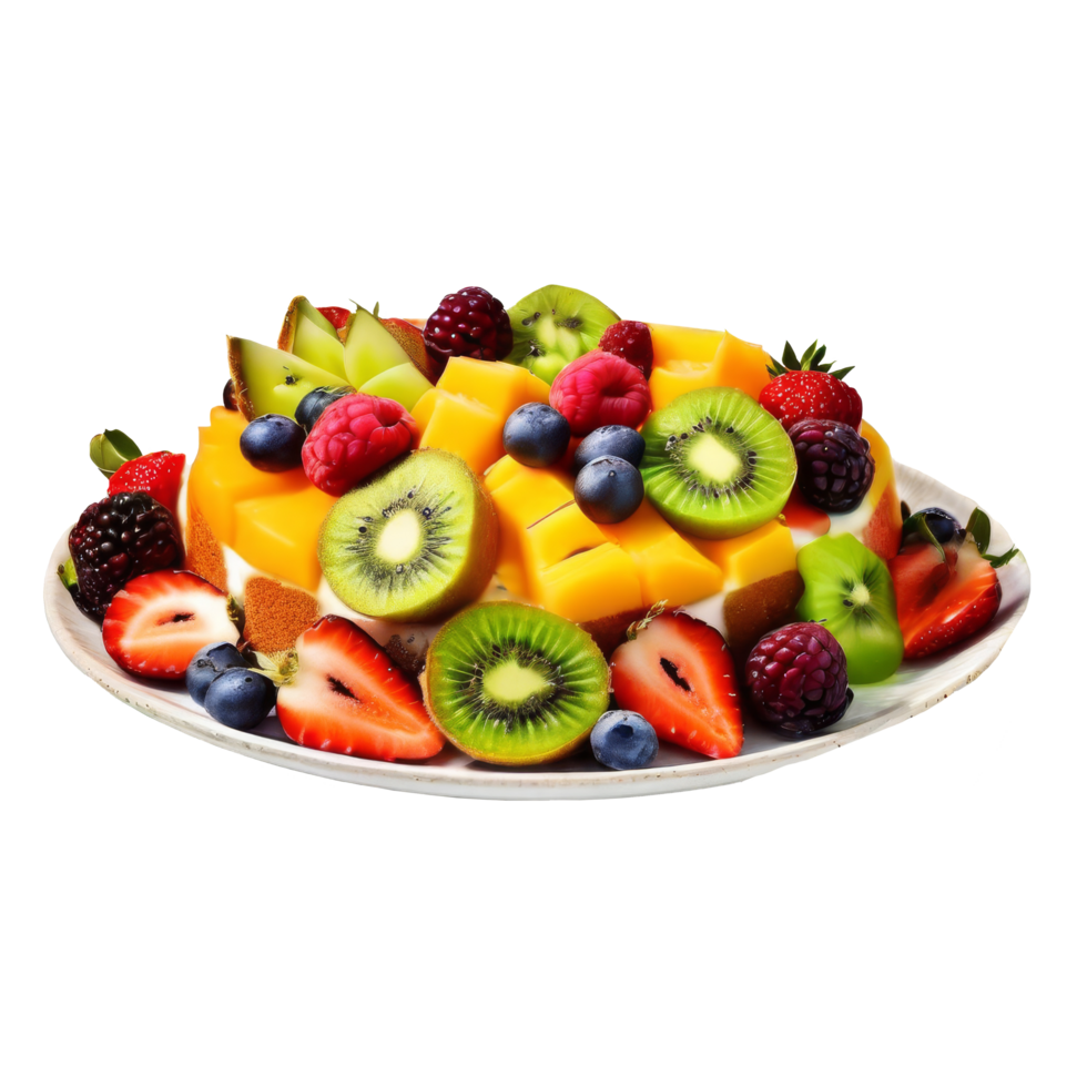 fruta salada com kiwi, morangos, bagas e manga png