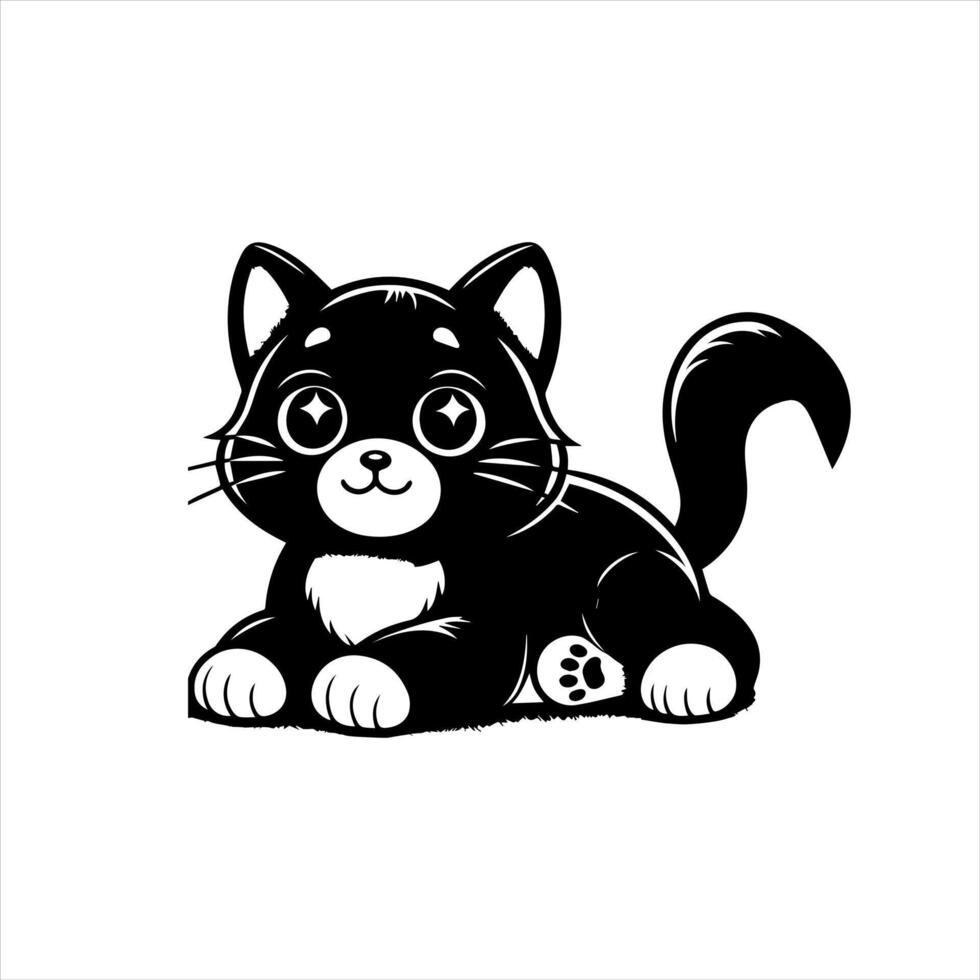 Cute cat silhouette illustrations in white background. Ideal for pet themed design vector