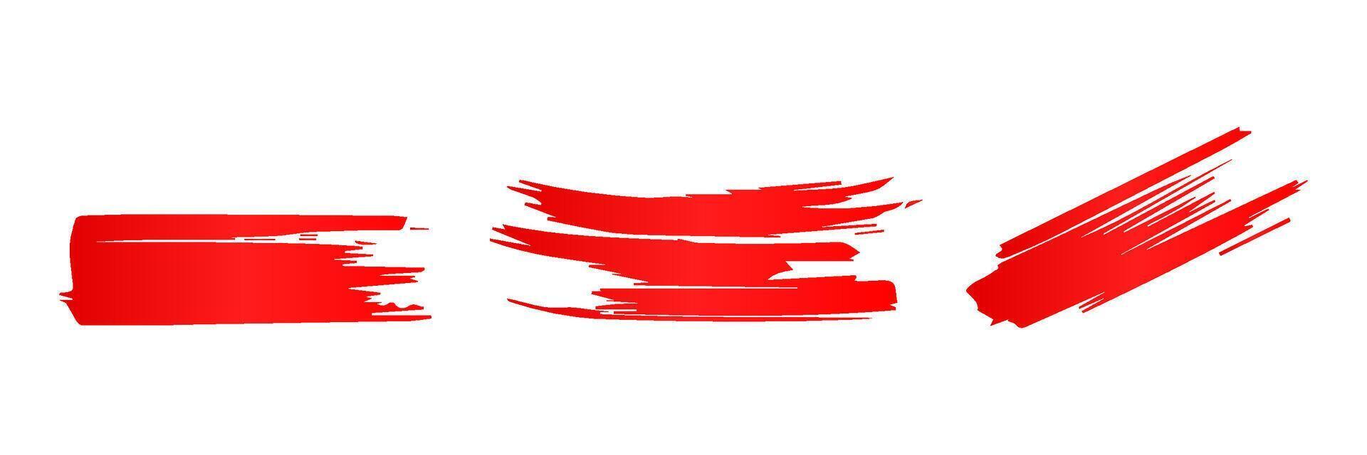 Red Brush strokes. paintbrush set, brush strokes templates. Grunge design elements. Long text boxes. Dirty distress texture banners. Grungy painted objects. vector