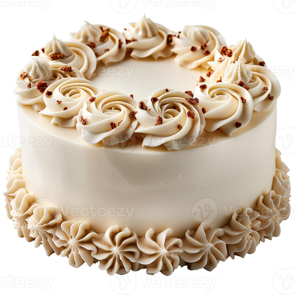 Vanilla cake . Vanilla cake with frosting and cream top view . Vanilla cake flat lay isolated png
