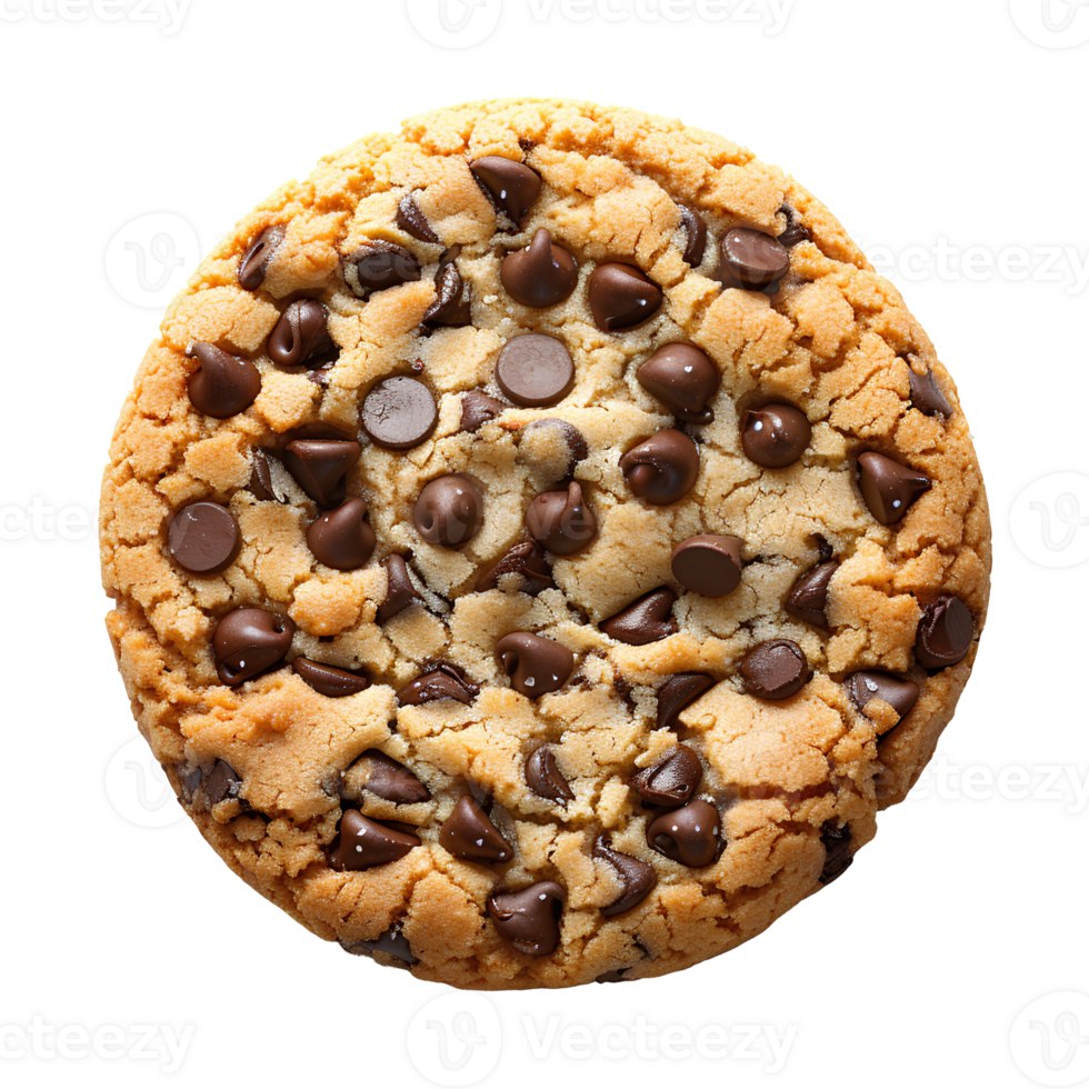 Chocolate chip cookie isolated Chocolate chip cookie top view isolated. Cookie and dough with chocolate pieces flat lay isolated png