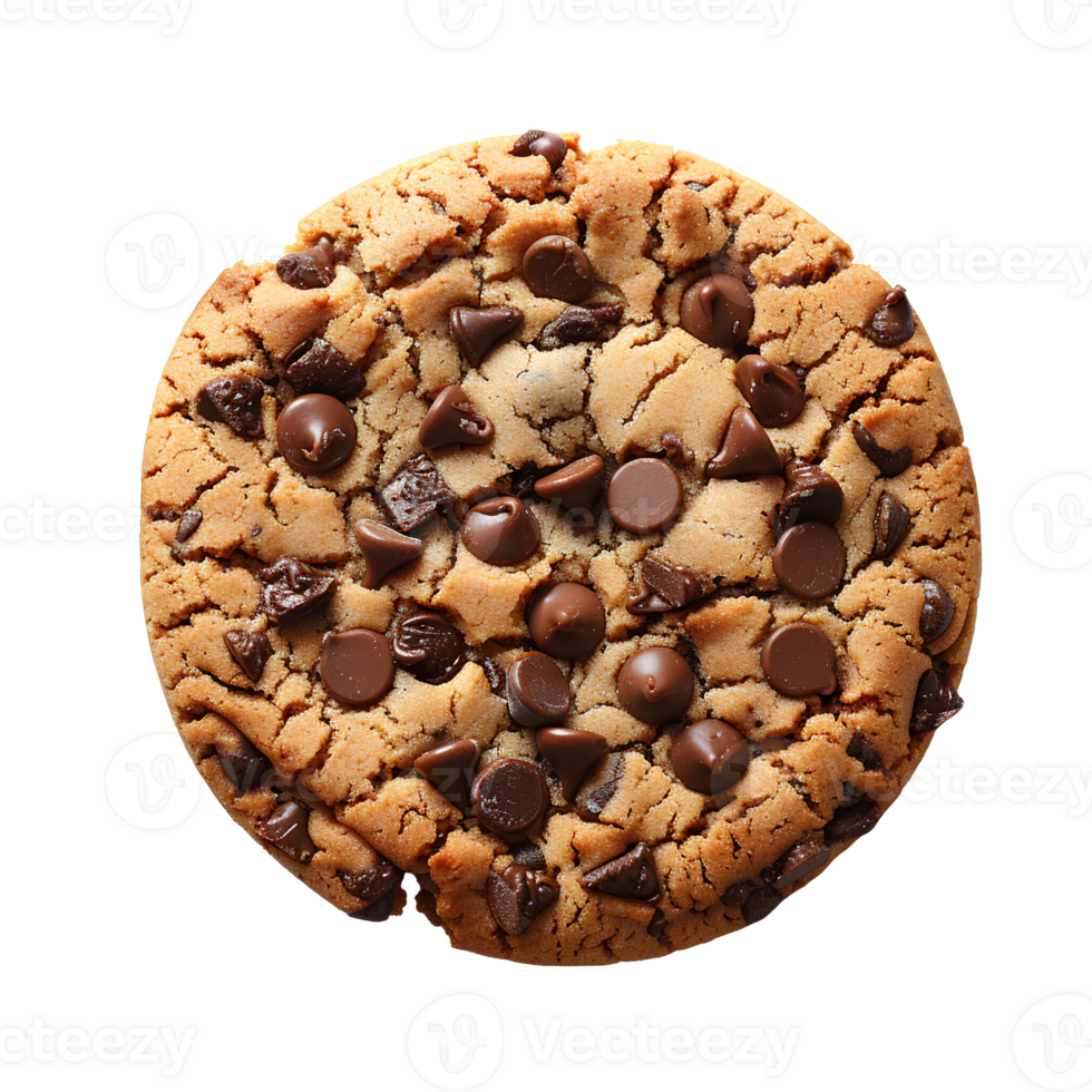 Chocolate chip cookie isolated Chocolate chip cookie top view isolated. Cookie and dough with chocolate pieces flat lay isolated png