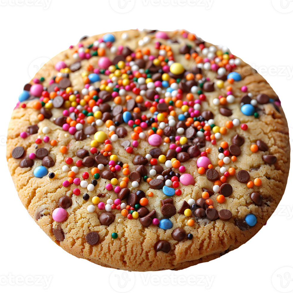 Vanilla sprinkle cookie isolated. Cookie with colorful sprinkles on top flat lay isolated. Biscuit with sprinkles top view isolated png