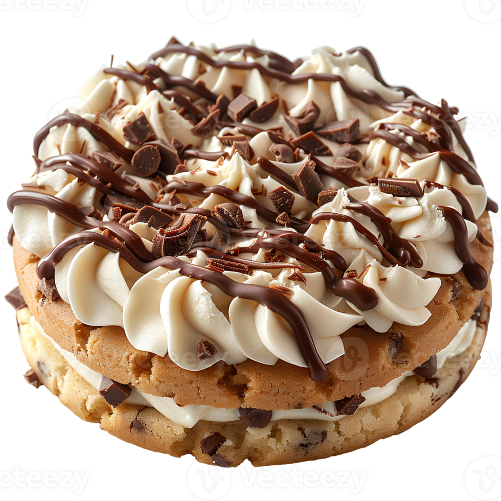 Cookie with vanilla cream and chocolate sprinkles on top isolated . Exquisitely filled biscuit