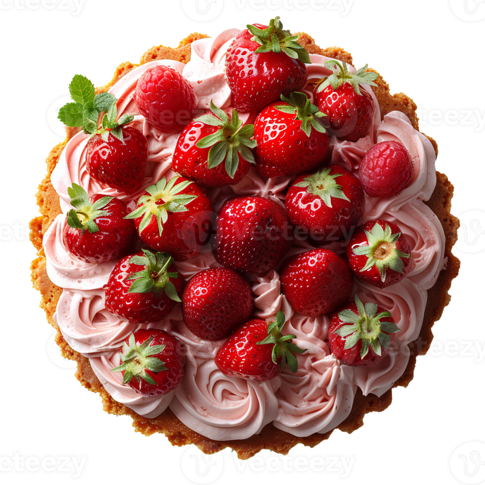 Strawberry cake . Strawberry cream cake isolated. Fruit cake with fresh strawberries . Strawberry fruit dessert. Strawberry cake top view. Strawberry cake flat lay png