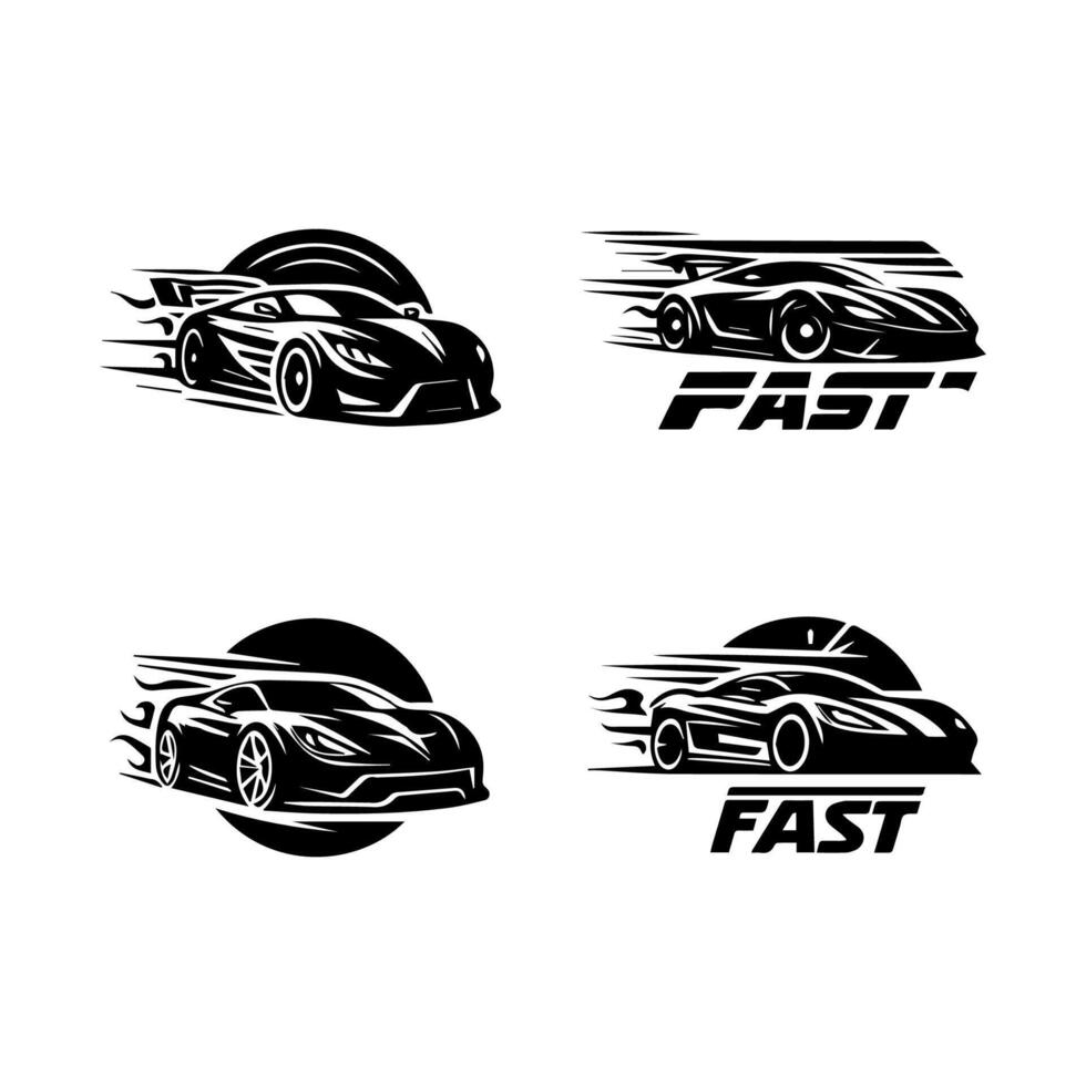 Sports car logo icon. Motor vehicle silhouette emblems. Auto garage dealership brand identity design elements. illustrations. vector