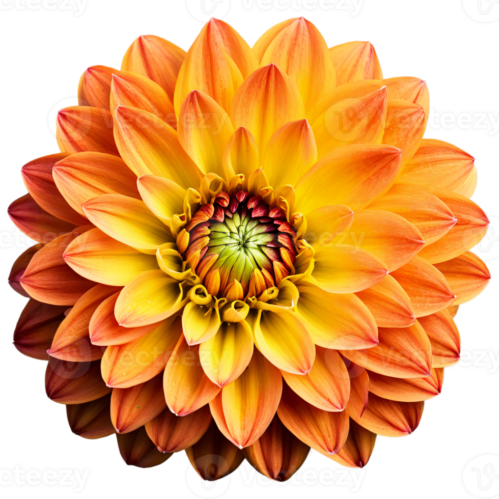 Close-up of a stunning orange yellow dahlia flower with detailed petals isolated transparent background png