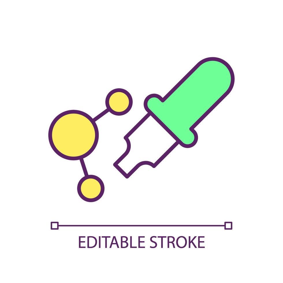Molecular connections editing RGB color icon. Sustainable synthesis, chemical processes. Degradation processes. Isolated illustration. Simple filled line drawing. Editable stroke vector