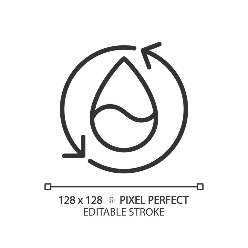Reusing water linear icon. Water management. Reclaimed water. Circular economy. Renewable resource. Thin line illustration. Contour symbol. outline drawing. Editable stroke. Pixel perfect vector