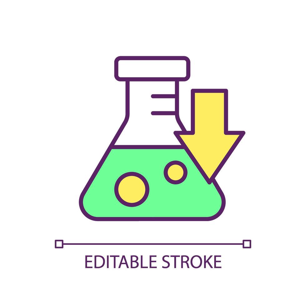 Chemical toxicity decrease RGB color icon. Toxic substances, hazardous materials. Ecological damage, reactants. Isolated illustration. Simple filled line drawing. Editable stroke vector