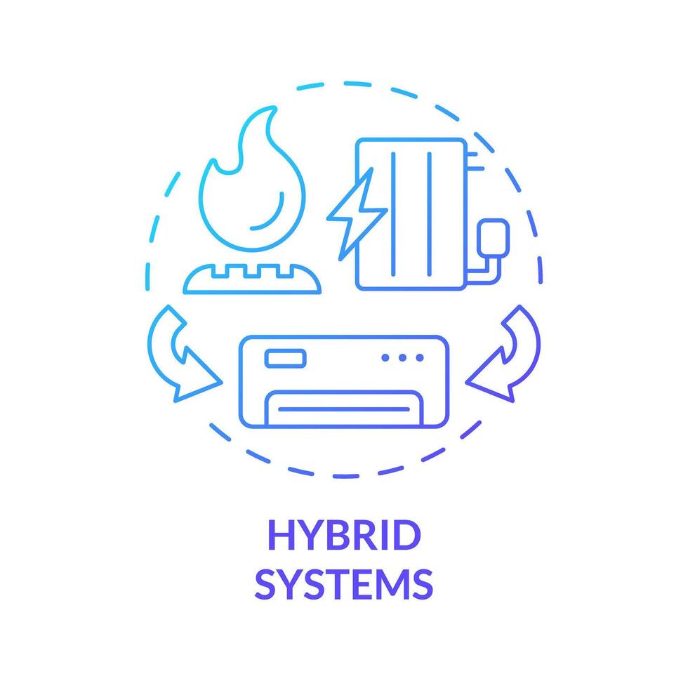 Hybrid systems blue gradient concept icon. Dual fuel system. Type of HVAC. Heating solution. Round shape line illustration. Abstract idea. Graphic design. Easy to use in promotional material vector