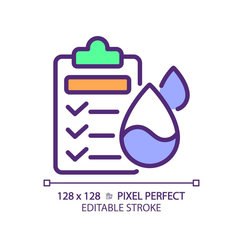 Water quality testing RGB color icon. Drinking water health standards. Testing protocol. Laboratory test. Isolated illustration. Simple filled line drawing. Editable stroke. Pixel perfect vector
