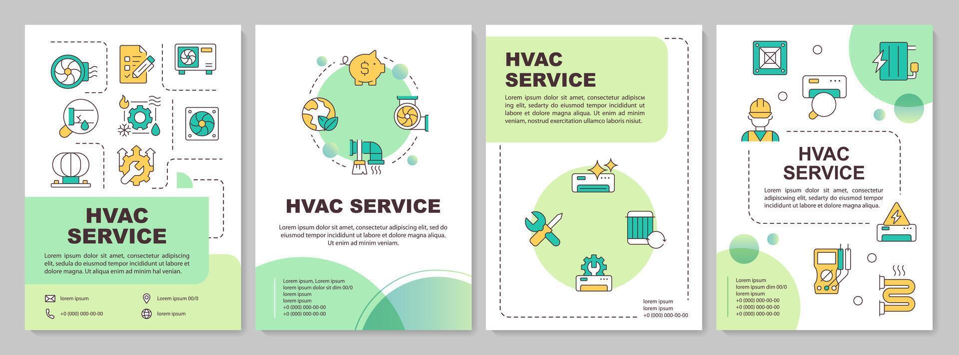 HVAC maintenance green circle brochure template. Leaflet design with linear icons. Editable 4 layouts for presentation, annual reports vector