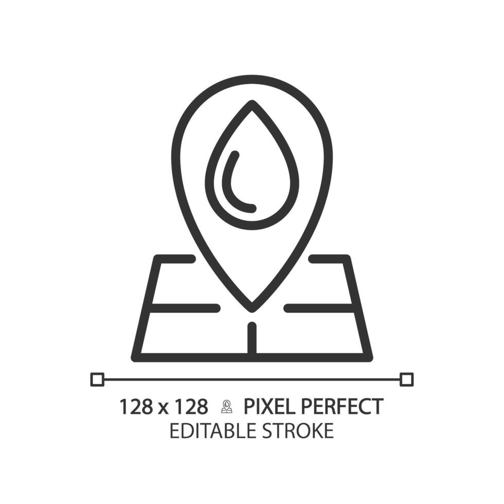 Hydrological map linear icon. Water bodies locations. Water system mapping. Cartography. Thin line illustration. Contour symbol. outline drawing. Editable stroke. Pixel perfect vector